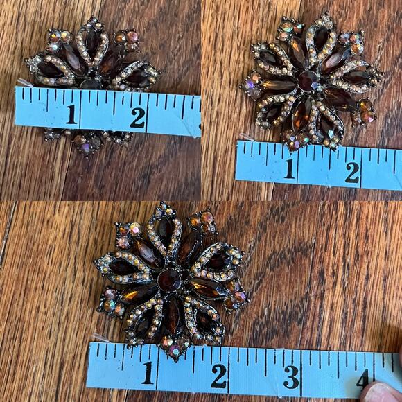Vintage Art Deco Rhinestone Flower Brooches Burnt Orange Pin Jewelry Women Glam - Picture 10 of 14